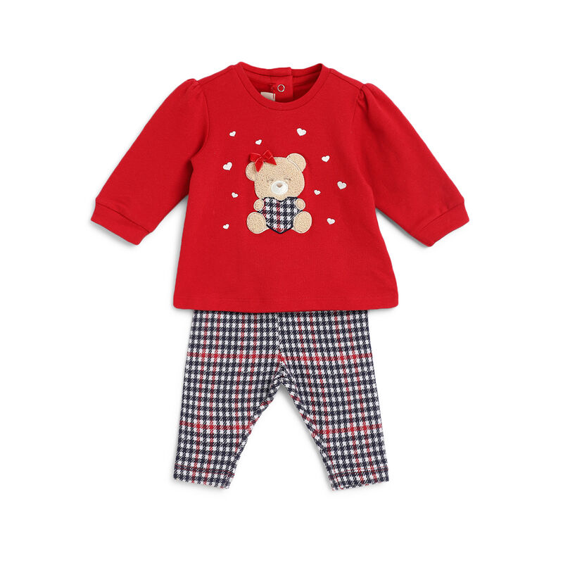 Girls Medium Red Embellished Sweatshirt With Leggings image number 0